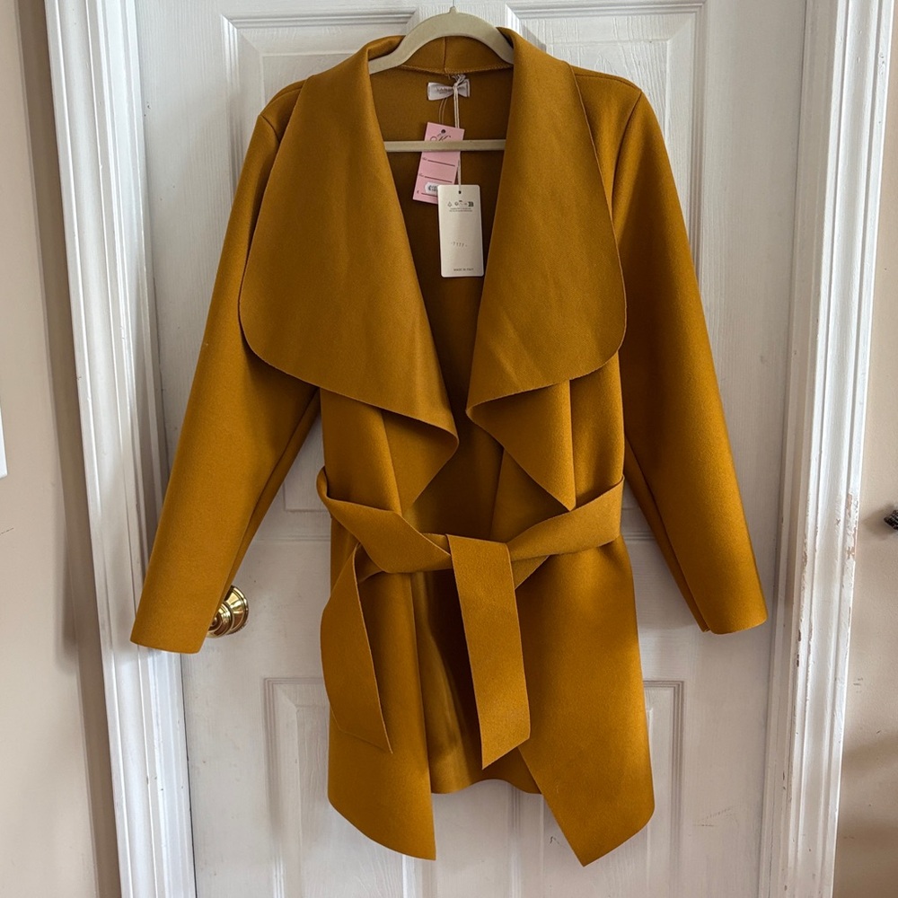 Vanessa NWT women’s Large Mustard Yellow Women's Belted jacket Coat